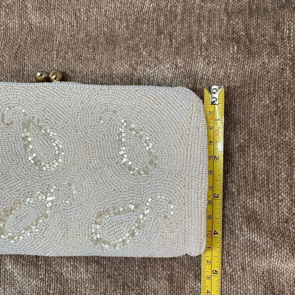 Vintage Cream Hand Beaded in Belgium Clutch bag with Coin Purse